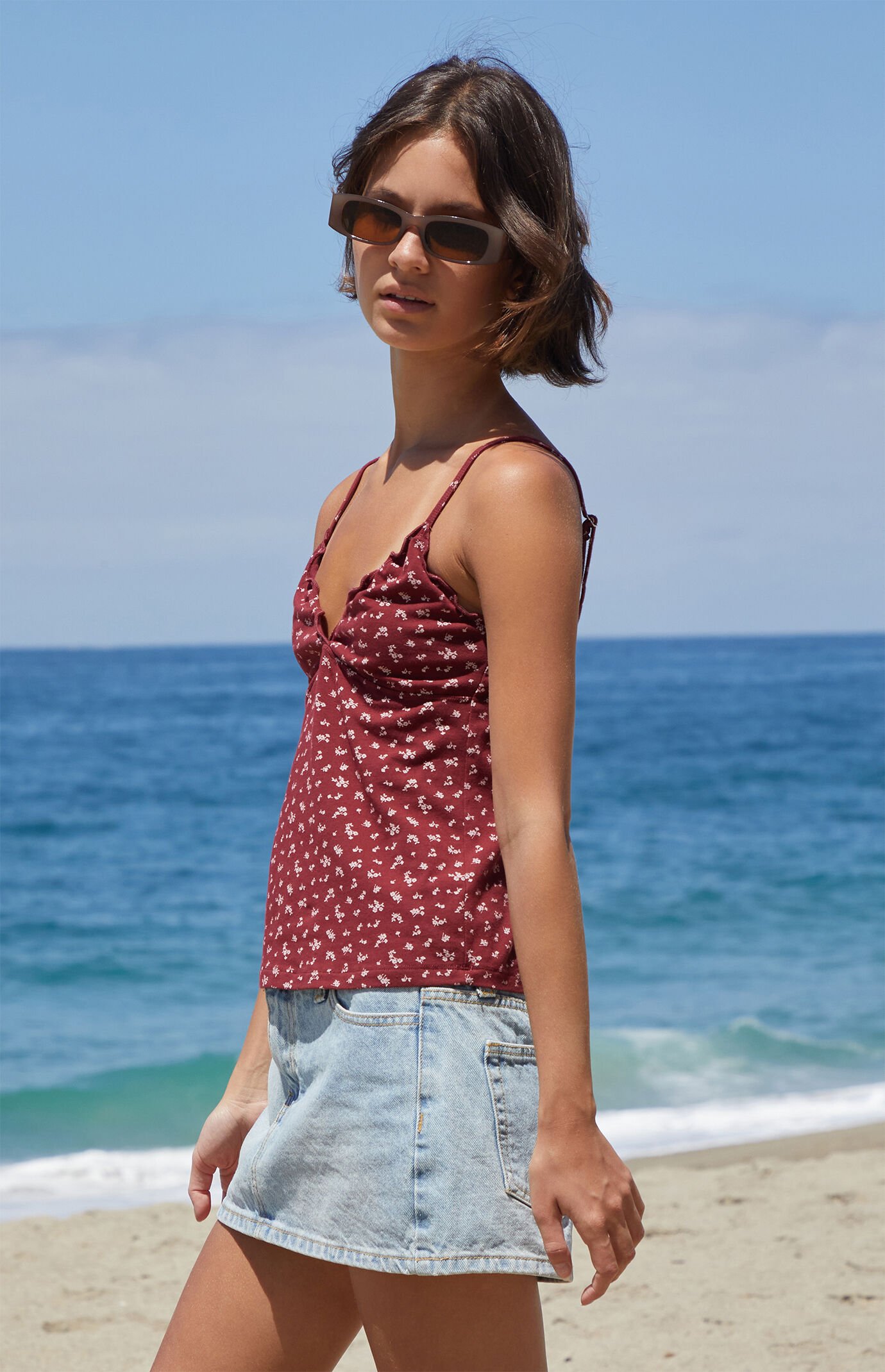John Galt Burgundy Floral Skylar Tank Top