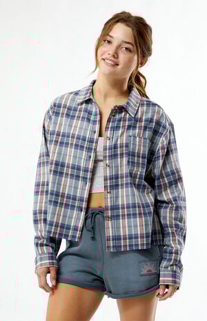 Treasure Distressed Cropped Flannel Shirt image number 1