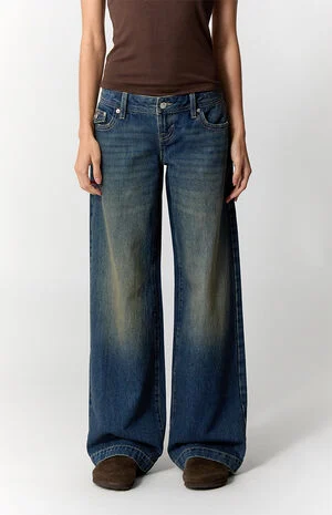 Kaia Ultimate Low Rise Baggy Jeans Button Pocket Tint Dark Blue image number 2