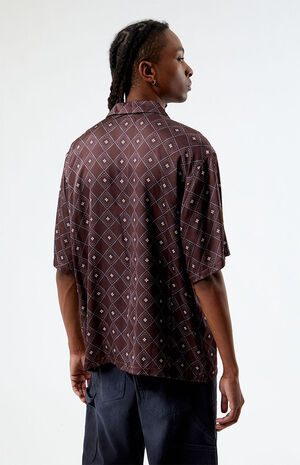 Brown Satin Oversized Camp Shirt image number 4
