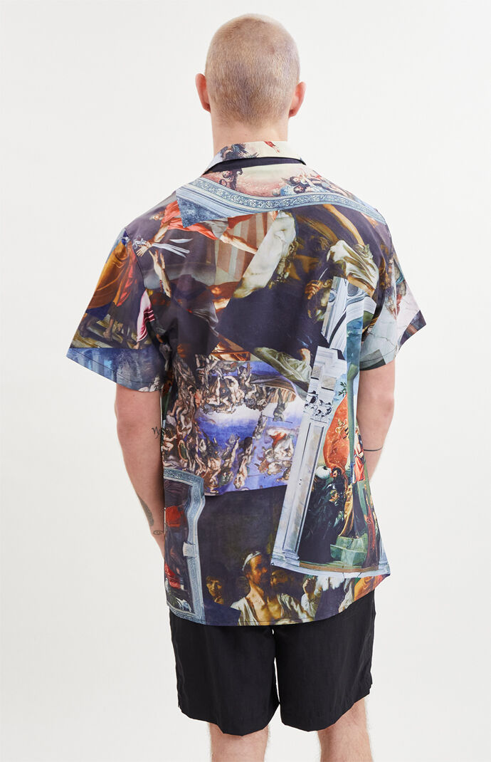 Nostalgia Art Short Sleeve Button Up Shirt