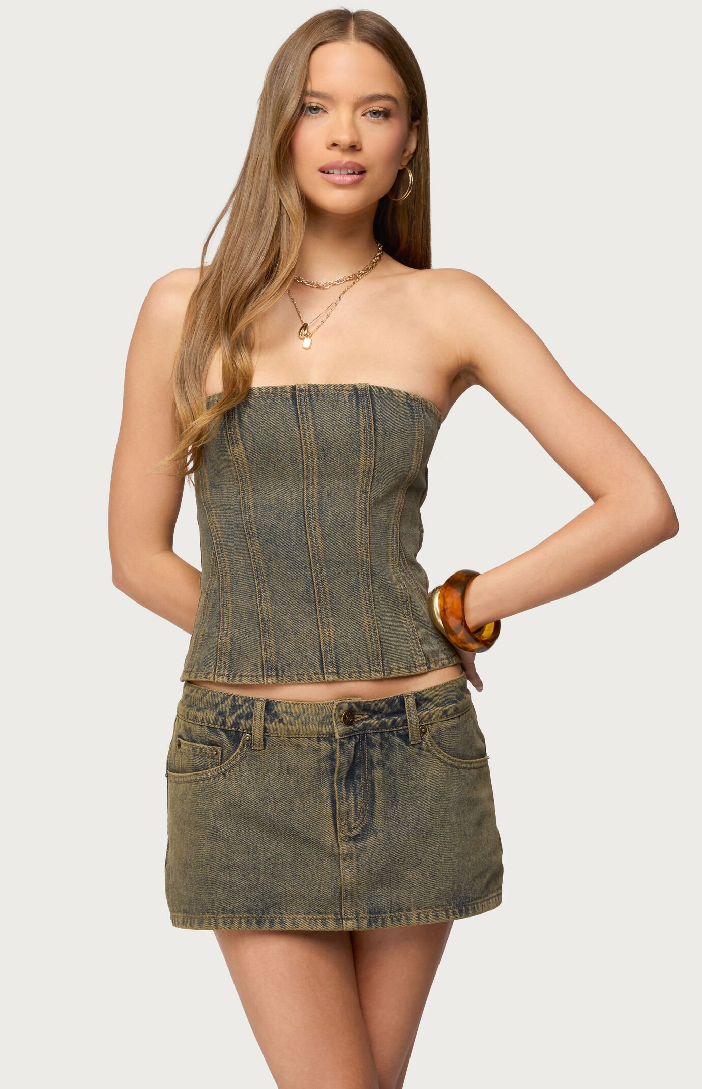 Edikted Camelia Strapless Denim Corset