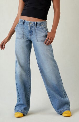 Casey Low Rise Baggy Jeans Button Pocket Medium Blue image number 1