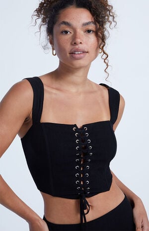 Linen Lace Up Corset Top image number 1