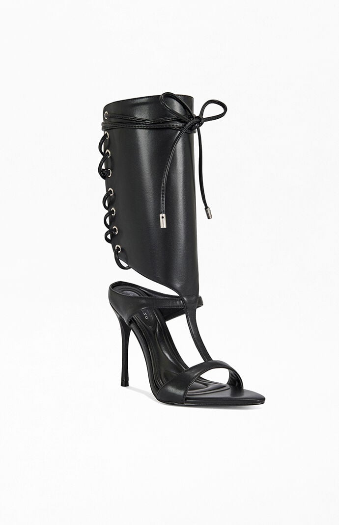 AZALEA WANG Women's Bohdi Black Lace-Up Stiletto Sandals