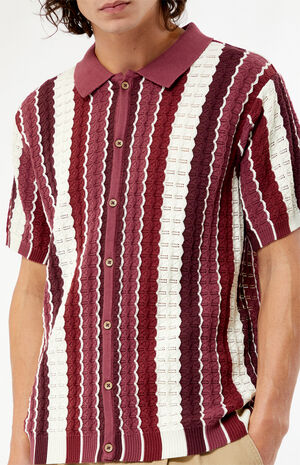 Burgundy Button Down Knit Polo Shirt image number 2