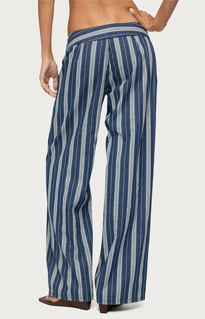 Belt Striped Low Rise Baggy Jeans image number 3