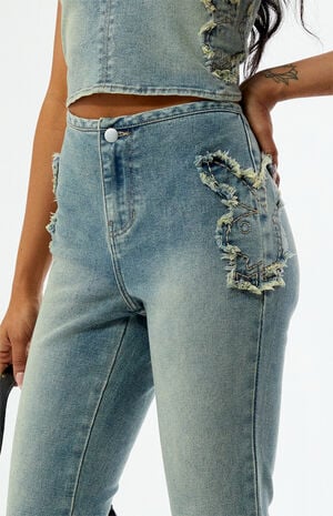 By PacSun Stretch Frayed High Waisted Flare Jeans image number 5
