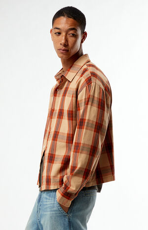 Orange Long Sleeve Classic Flannel Shirt image number 4