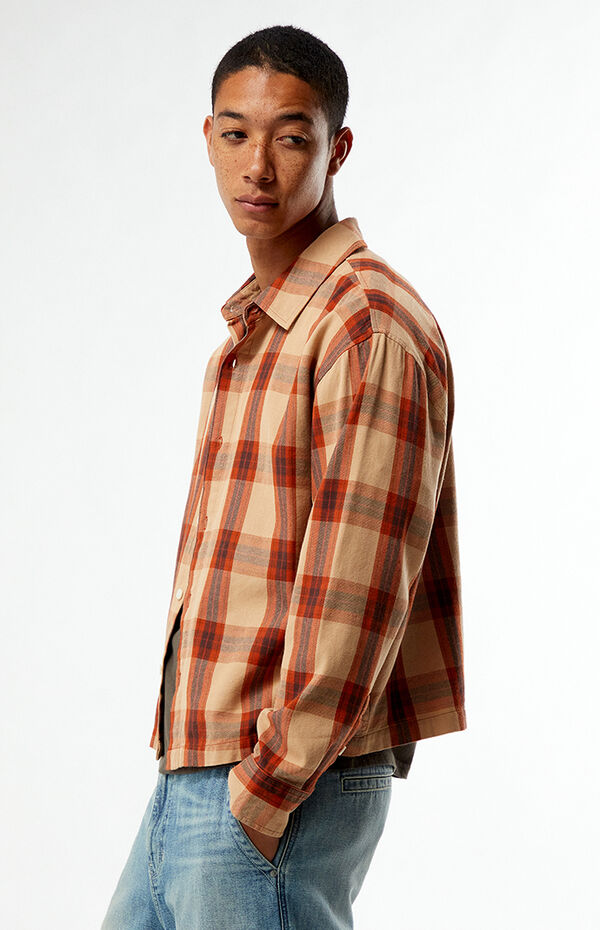 open lace back dress Men's red plaid shirt in cotton flannel