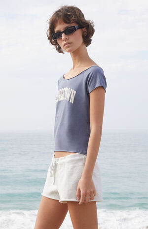 Navy Bonnie Georgetown Off-The-Shoulder Top image number 3