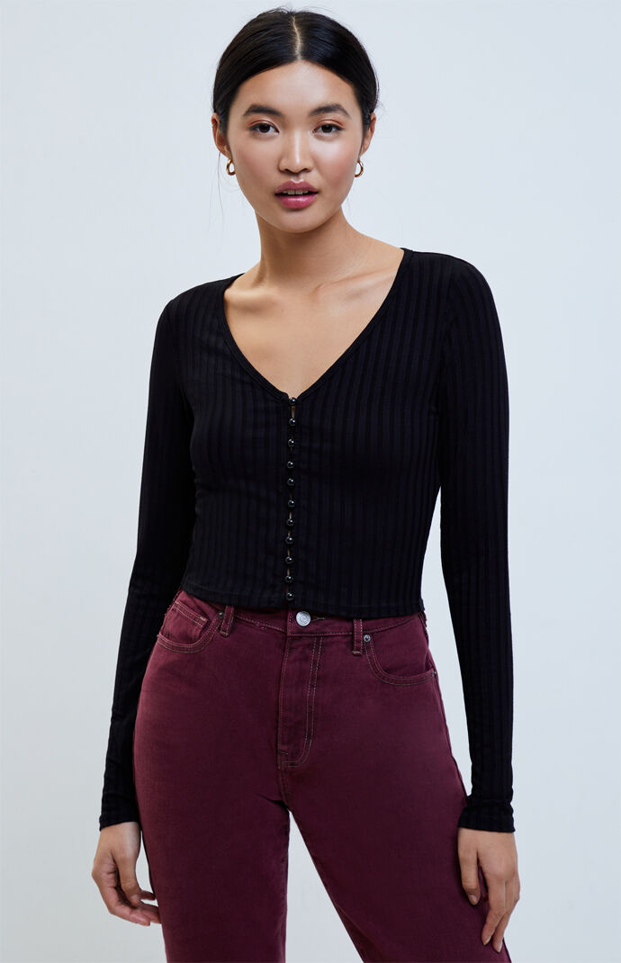 Long Sleeve Button Front Top