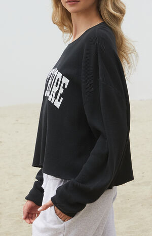 Black North Shore Waffle Knit Crew Neck Sweatshirt image number 3