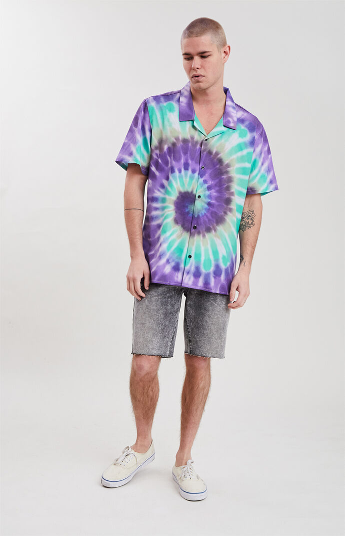 Purple Haze Tie-Dyed Short Sleeve Button Up Shirt