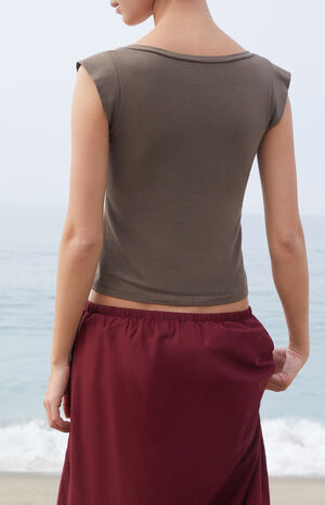 Brown Amara Surplice Short Sleeve Top image number 4