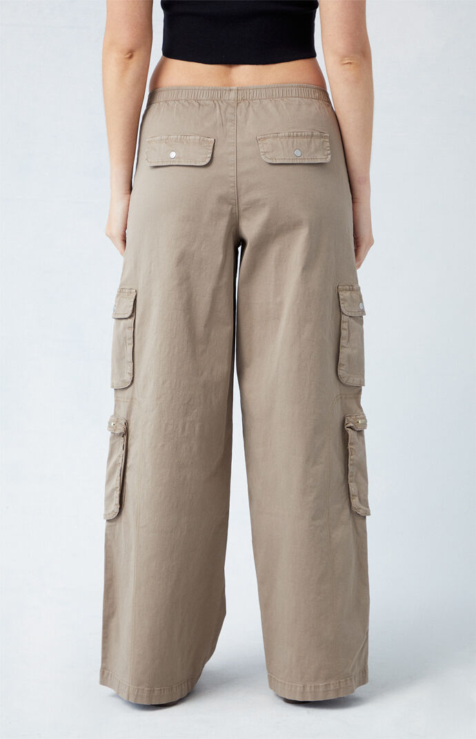 PacSun Taupe Draped Low Rise Wide Leg Cargo Pants | PacSun