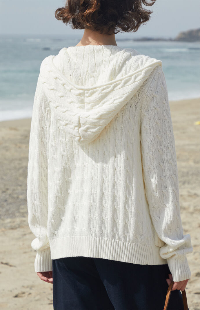 【BAON】[unisex] Mercule mix color cable knit zip-up Camello cable-knit half-zip sweater in beige - Varley