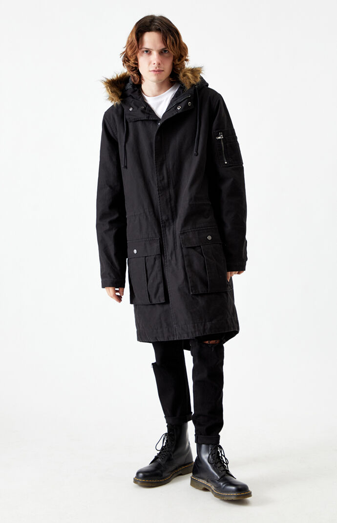 Black Utility Faux Fur Hooded Parka