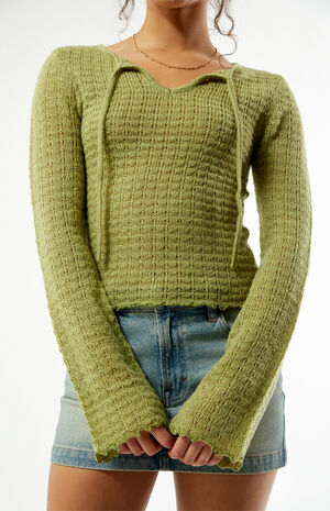 Diana Open Knit Tie Front Sweater image number 2