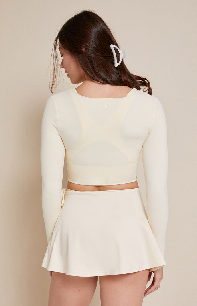 PAC 1980 Active Yellow Tie Front Merrow Edge Long Sleeve Top