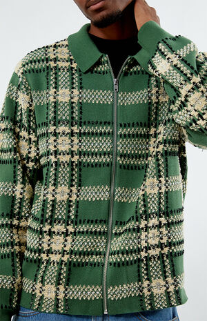 Green Plaid Collared Sweater Jacket image number 2