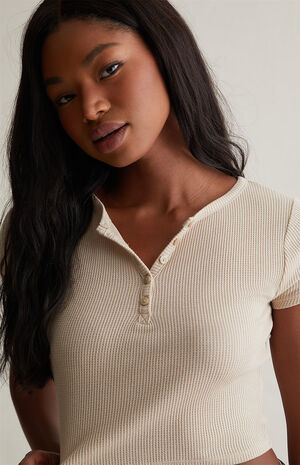 Gemma Waffle Knit Henley Top image number 3