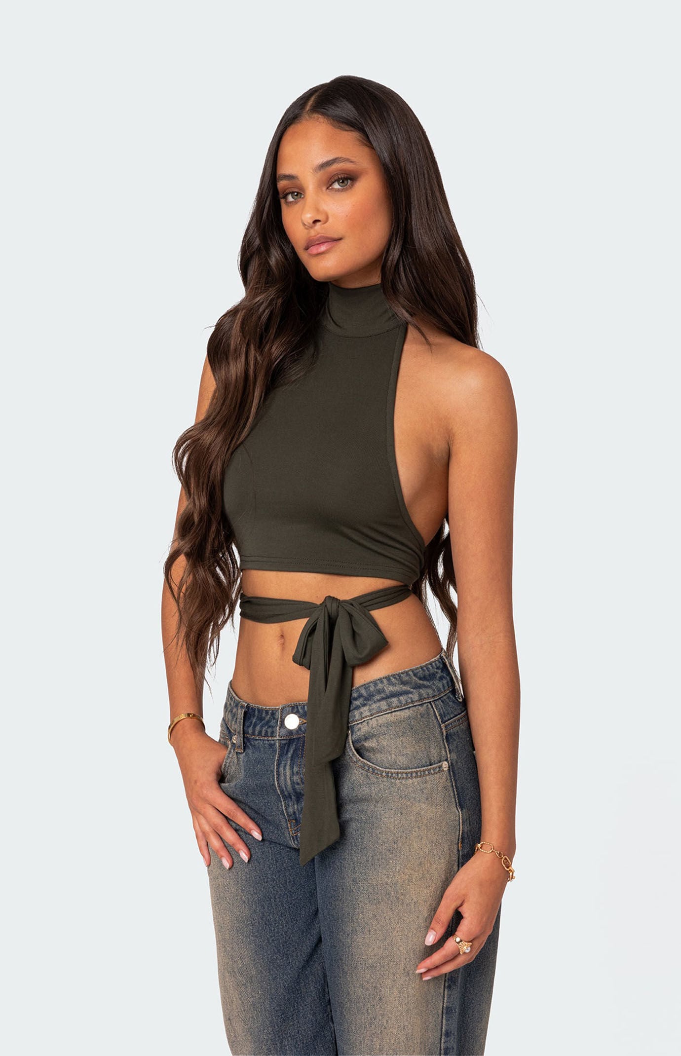 Edikted Hamlin Wrap Tie Crop Top