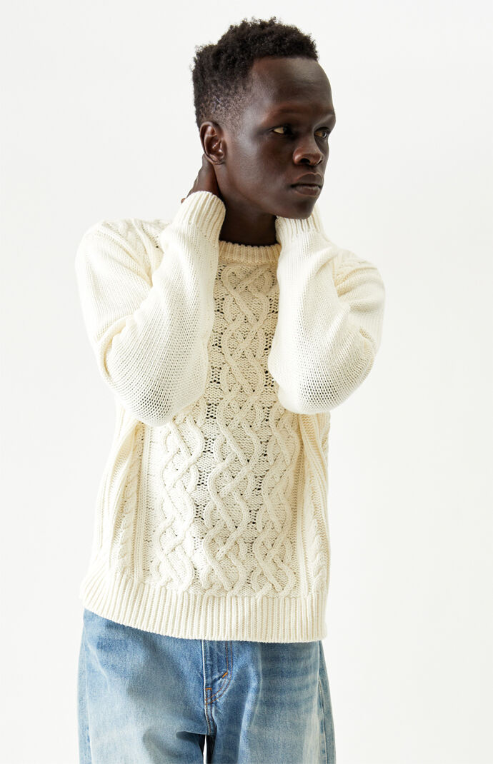 mens cable knit crew neck sweater