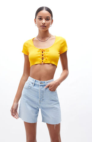 Eco Light Blue Denim Dad Shorts image number 1