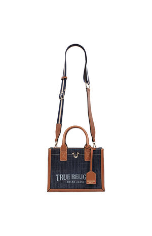 Modern Edge Denim and Faux Leather Tote Bag image number 8