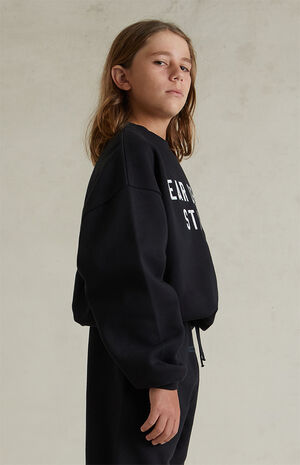 Kids Jet Black '90s Fit Fleece Crew Neck Sweatshirt image number 3