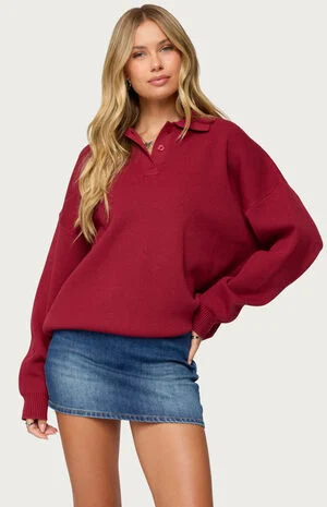 Lorie Oversized Knit Polo Sweater image number 1