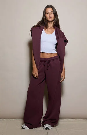 Burgundy Ultra Soft Fleece Baggy Sweatpants image number 1
