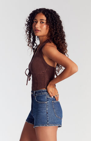 Dark Indigo Denim Mom Shorts image number 3