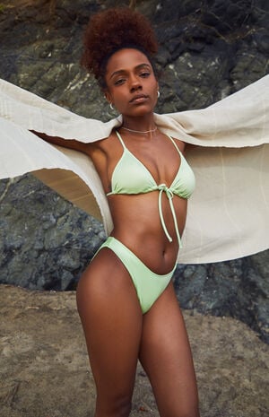 Pale Green Tess Shine High Cut Sporty Bikini Bottom image number 2