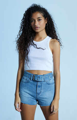 Belted Vintage High Waisted Denim Shorts image number 2