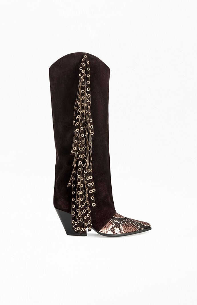 AZALEA WANG Women's McBride Chocolate Leather Block Boots