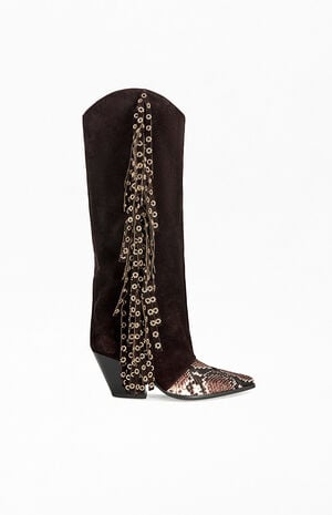 Women's McBride Chocolate Leather Block Boots image number 1