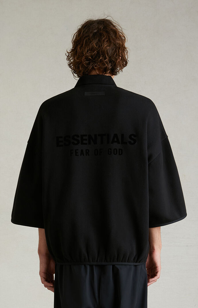 Fear of God Essentials Black 3/4 Sleeve Polo Sweatshirt | PacSun
