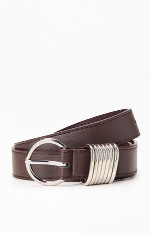 Faux Leather Round Metal Buckle Belt image number 3