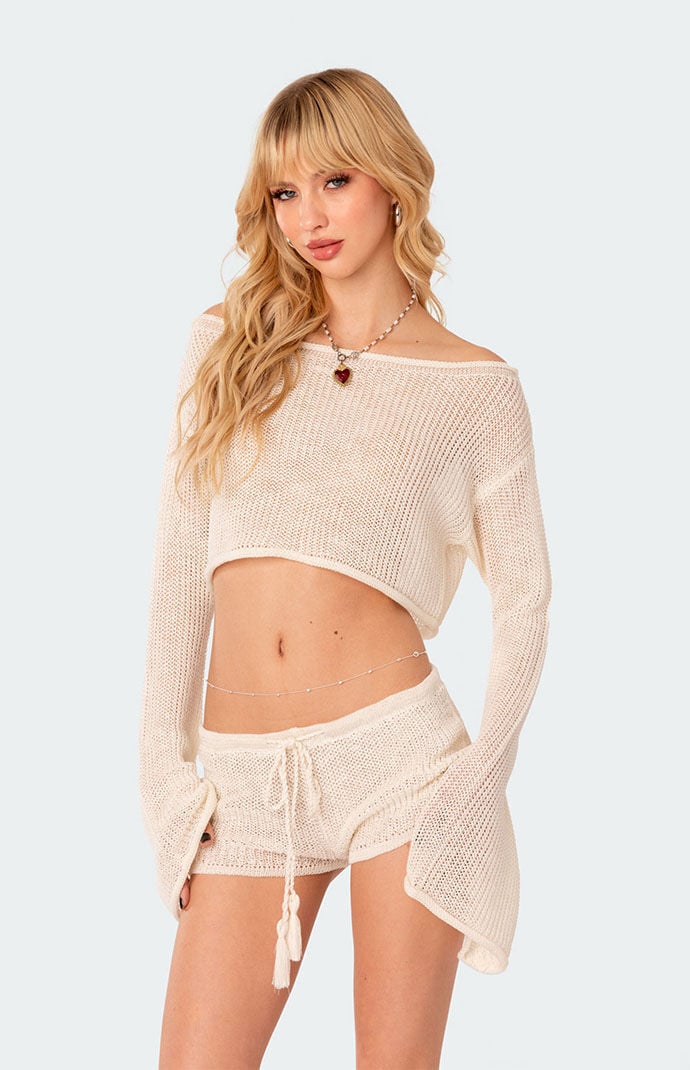 Edikted Riya Off Shoulder Knitted Crop Top | PacSun