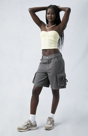Charcoal Mid Rise Tie Cargo Skater Shorts image number 2