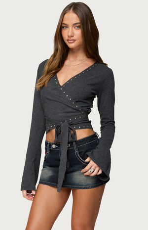 Roccia Studded Knit Wrap Top image number 2
