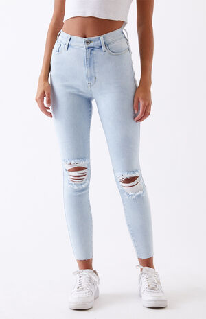 PacSun Crisp Blue Ripped Super High Waisted Jeggings | PacSun