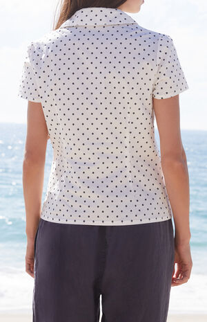 White Teagan Polka Dot Collared Short Sleeve Top image number 4