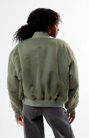 Olive Nylon Bomber Jacket image number 3