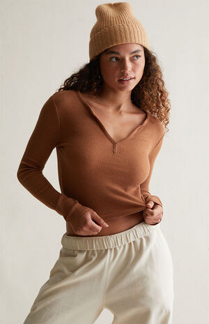Sunday Notched Long Sleeve Top image number 1