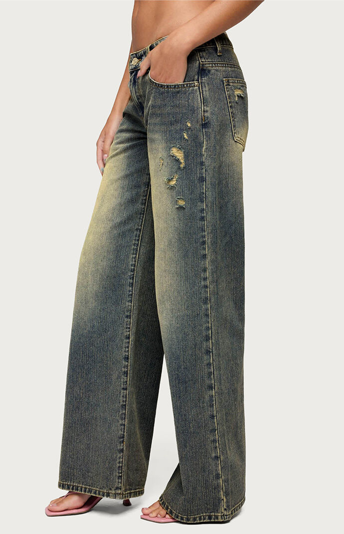 Edikted Noor Distressed Low Rise Baggy Jeans