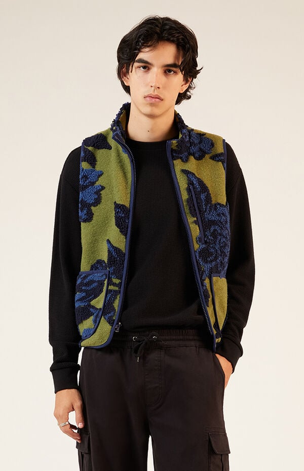 Pacsun Olive Sherpa Print Vest