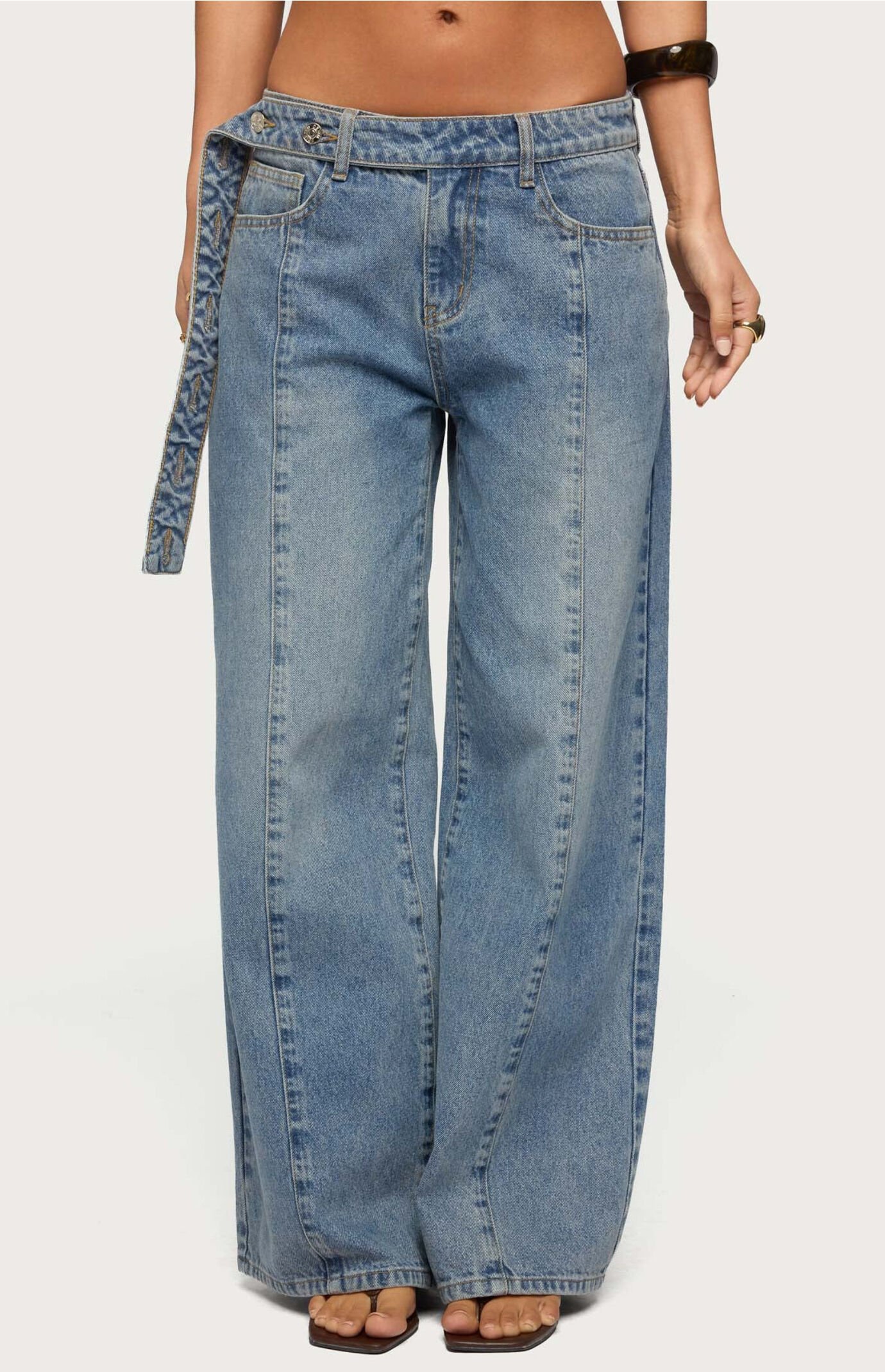 Edikted Buttoned Waist Low Rise Baggy Jeans